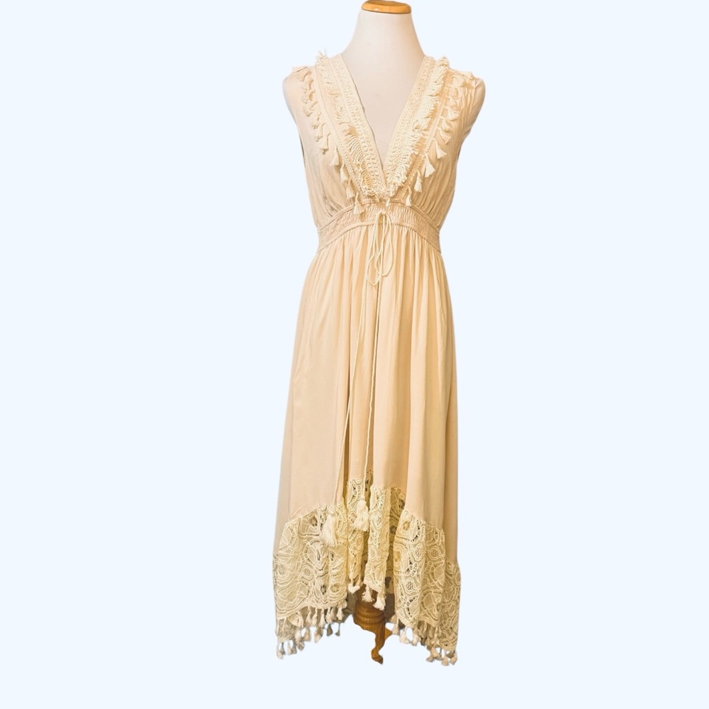 NWT Cupshe Boho Lace Trim Asymmetrical High-Low Sundress V-Neck - Picture 4 of 12